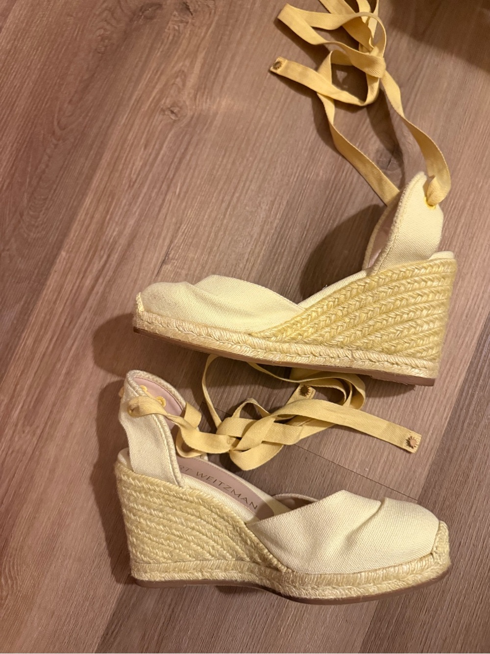 Stuart Weitzman Pale Yellow Espadrille Wedge Sandals - Picture 7 of 12